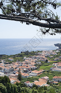 亚速尔小村钓鱼房子植被海洋场地海岸旅游全景远景村庄图片