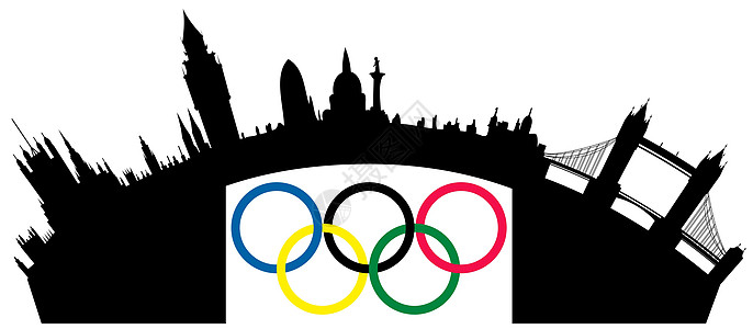 地标伦敦有奥林匹克环的天际     矢量插画