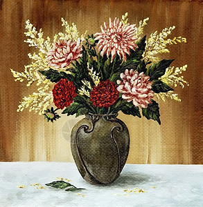 陶瓷花瓶中的Dahlias图片