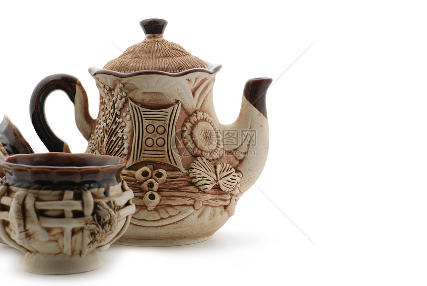 波特黏土手工餐具艺术陶瓷杯子棕色水壶白色用具图片