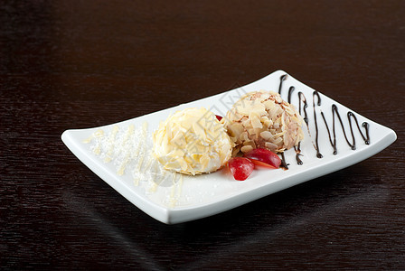 甜点套餐奢华小吃磨砂水果冰淇淋盘子茶点巧克力饮食饼干图片