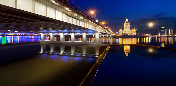 莫斯科之夜 莫斯科河 乌克兰酒店酒店月亮全景天空建筑建筑学街道反射尖塔房子图片