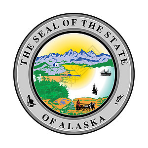 阿拉斯加州海豹图形化领土印象白色邮票圆形插图背景图片
