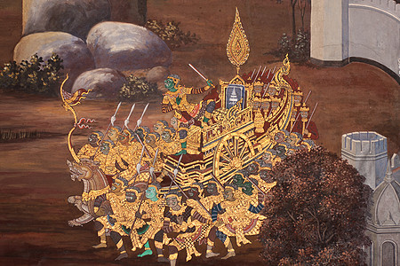 泰国模式建筑金子绿色文化绘画寺庙艺术宗教动物场景图片