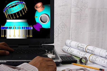 计算机辅助设计计算器压力容器蓝图工程师白色黄色统治者工程电脑图片