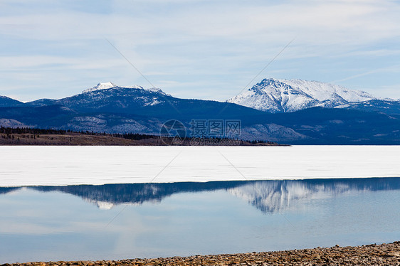 加拿大育空Laberge湖的白雪山脉图片