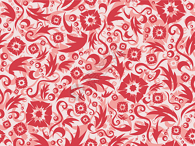 红无缝红图案纺织品礼物墙纸叶子植物卷曲滚动装饰风格插图图片