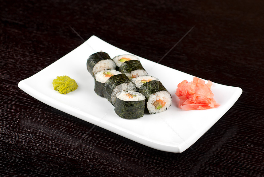 北海道maki盘子用餐螃蟹海鲜午餐寿司食物文化海藻蔬菜图片