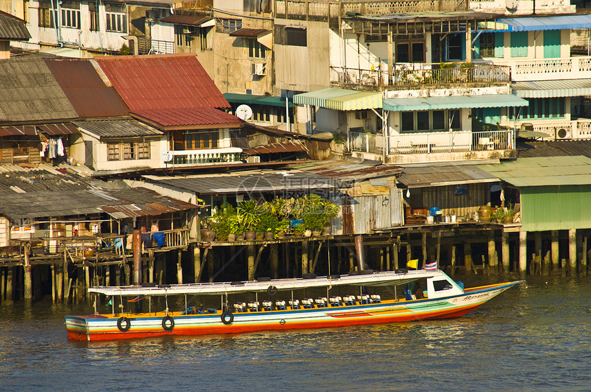 曼谷及其河流文化情调城市热带异国运输旅行运河景观建筑物图片