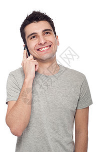 手机上的临时人男人白色幸福男性讲话细胞灰色技术成人青年图片