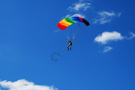 挂挂上路运动彩虹空气极限男人翔机晴天蓝色飞行天空图片