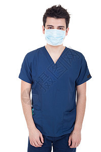 戴面罩的医生男人药品实习生面具医院护士职业工作室牙医蓝色图片