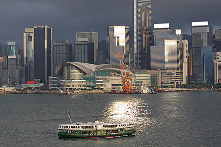 香港海港旅行文化城市市中心商业全景金融景观天空渡船图片