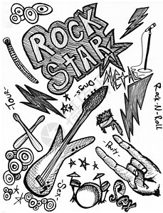 摇滚明星面条圆形涂鸦插图艺术品波浪手绘漩涡乐器音乐卷曲图片