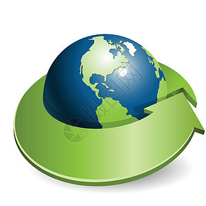 地球和箭头绿色圆圈回收环境生态技术蓝色行星世界背景图片