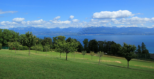 日内瓦湖与瑞士沃州地貌之景的展望图片