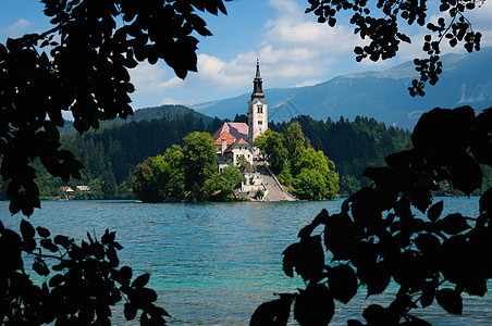 斯洛文尼亚的Lake Bled色彩风光目的地旅游风景旅行顶峰田园框架村庄图片
