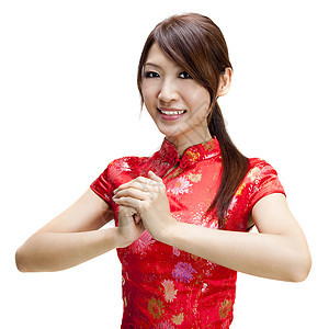 中国新年快乐女性问候语庆典节日多样性旗袍文化女孩裙子女士图片