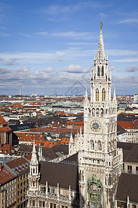 慕尼黑市政厅大教堂艺术旅游建筑学城市游客全景房子历史明信片图片