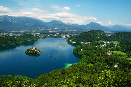 斯洛文尼亚的Lake Bled地方旅游田园风光树木假期顶峰天空风景旅行图片