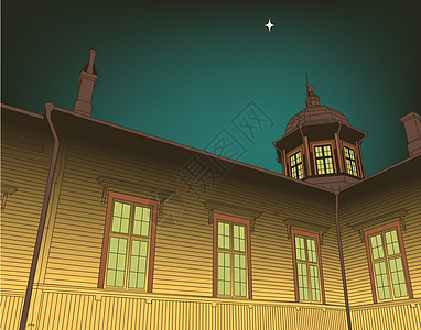 木制教堂房子建筑学木材木板星星天空建筑窗户木头乡村背景图片