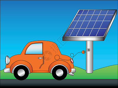 生态汽车和太阳能电池板图片