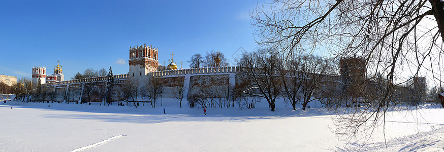 俄罗斯莫斯科诺沃德瓦基修道院冬季全景图片