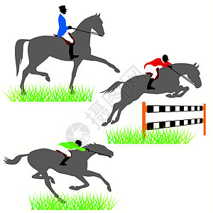 马和骑马的轮回集马术运动展示跳跃哺乳动物赛车牧场插图骑师鬃毛图片