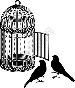 鸟笼宠物金属监狱自由插图黑色背景图片
