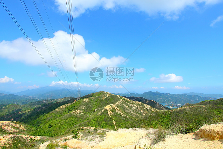 香港美丽的山地风景太阳季节场景晴天顶峰环境水库旅游山顶高地图片