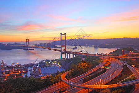 日落时分香港清马桥旅行城市曲线天空蓝色速度景观地标射线运动图片