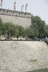 西安市中心 俯视城墙落叶衬套建筑学旅行房子狮子横幅建筑风格叶子乔木图片