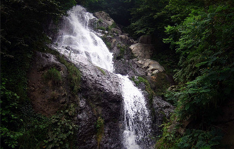 瀑布岩石绿色背景图片