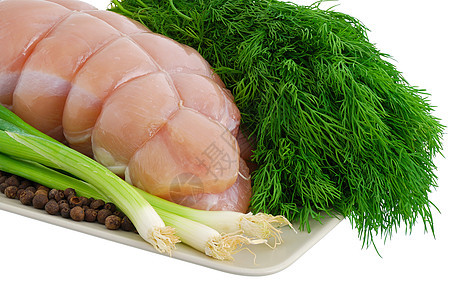烤火鸡胸和盘上绿色蔬菜图片