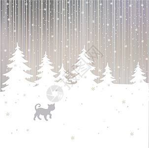 带猫和冬树的矢量圣诞节背景背景图片
