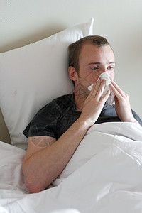 一个得了流感的人过敏症状组织疾病手帕保健感染花粉咳嗽疼痛图片