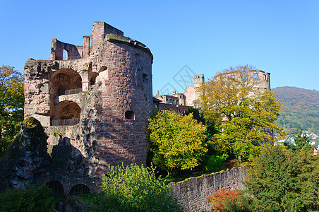 德国海德尔堡城堡蓝天废墟风格旅游房子风景城市地标古迹历史图片