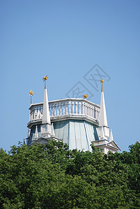 莫斯科叶卡捷琳娜王后宫殿的屋顶 扎里齐诺博物馆合奏历史性建筑津诺女王地标首都建筑学天空图片