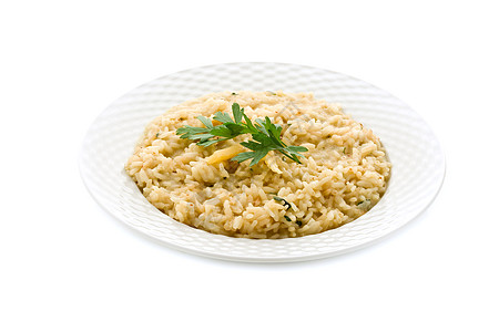 Risotto 配上格拉纳帕米桑奶酪素食饮食粒状食物粮食美食薄片香菜谷物奶制品图片