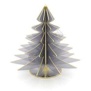 圣诞树纪念品节日站立金子白色金属体积背景图片