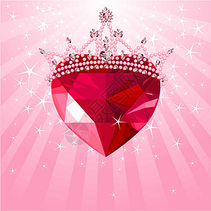 以圆形背景为王冠的水晶心脏图片