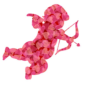 神的爱带有粉红模式之心的情人节丘比特插图背景