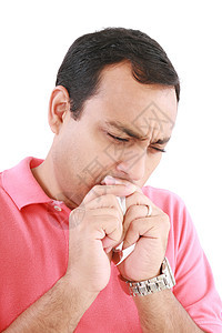 咳嗽的病人 孤立在白色背景上图片