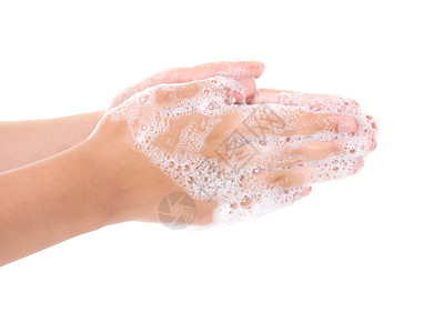 白背景与外界隔绝的青少年洗手肥皂消毒卫生浴室清洁剂洗发水身体洗澡手指发泡图片