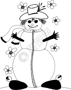 手抽雪人围巾天气花朵草图绘画卡通片雪花季节插图微笑图片
