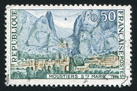 穆斯蒂埃圣马里历史性风景石头邮戳明信片信封小路星星古董邮资图片