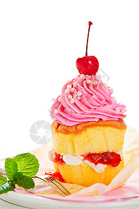 双层纸杯蛋糕 粉红白黄奶油和金粉派对庆典糖果杯子香草冰镇生日金子蛋糕小雨图片