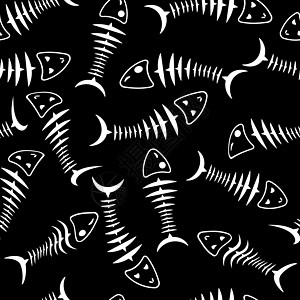 无缝壁纸骨架鱼解剖学动物颅骨尾巴食物生活艺术多刺插图装饰品图片