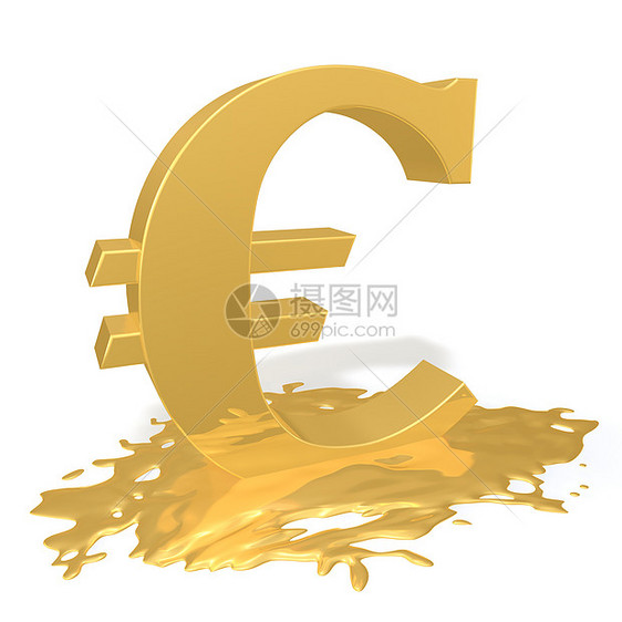 欧元融化金子碰撞通货膨胀失败损失白色风险经济学灾难金融图片