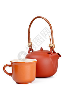 陶器和杯子棕色橙子菜肴工艺盘子茶杯陶瓷白色餐具茶壶图片